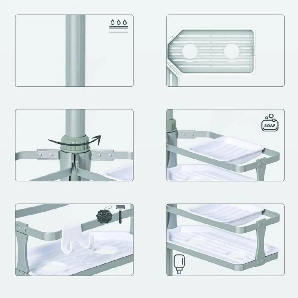 Threshold Corner 3-Tier Shelves Tension Pole Shower Caddy in Silver (SHIP ALONE)